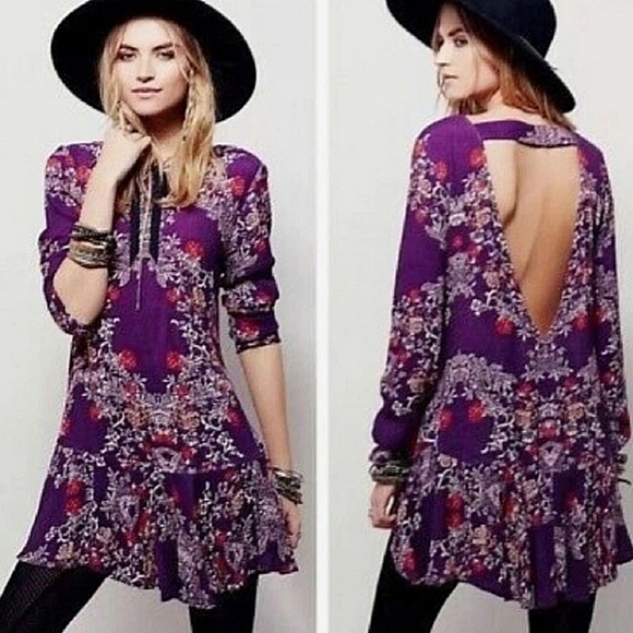 Free People Smooth Talker Boho Floral Drop-Waist Open-Back Mini Dress, Medium - Picture 1 of 4